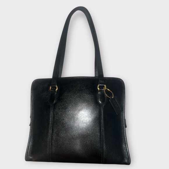 VTG Coach Purse Navy Leather Brass Compartment Tote 9872 Costa Rica Y2K Shopper - Picture 4 of 10